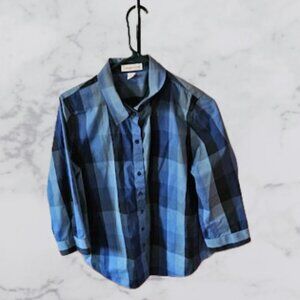 Coldwater Creek Blue Plaid Button Down Shirt